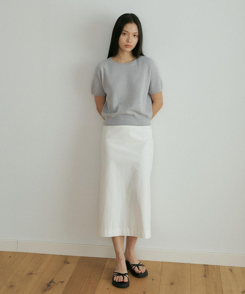 Lingseoul Wool Round Neck Half Sleeve Knit Top-Sky Blue