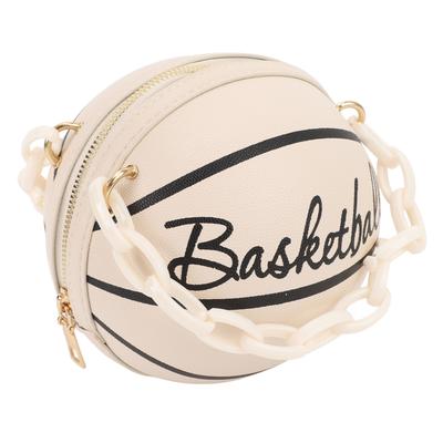 Bolsa de Ombro Formato de Bola de Basquete Couro PU Fofa Moderna Redonda para Mulheres Meninas