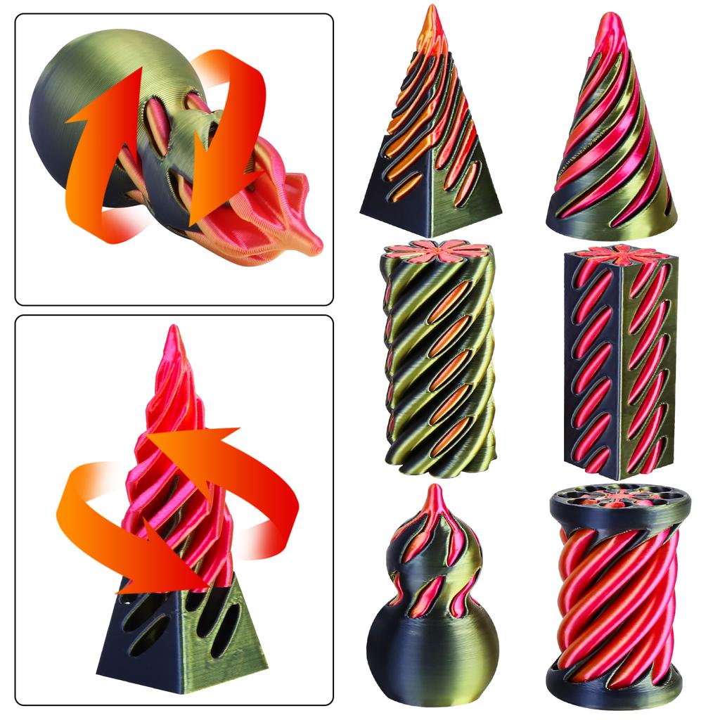 3D Printed Spiral Cone Toy, Impossible Pass Through Square Pillar Puzzle, Fidget Helix Vortex Illusion Stress Relief Desk Gadget