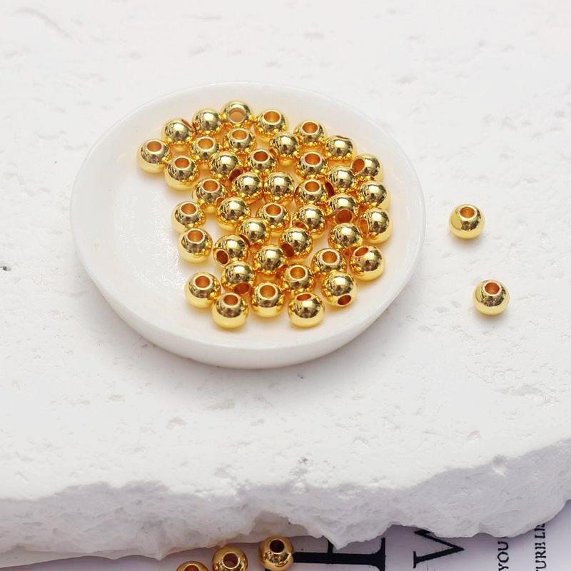 18K Gold Accessory: Shiny Small Solid Copper Round Beads for DIY Handmade Bracelets and Jewelry Spacers