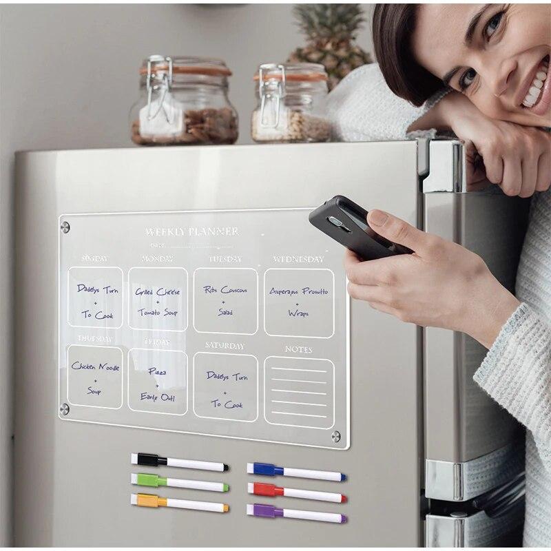 Fridge Magnet Sticker Calendar Board Planner Reusable Magnetic Dry Erase Board Schedule Transparent Acrylic Fridge Message Menu