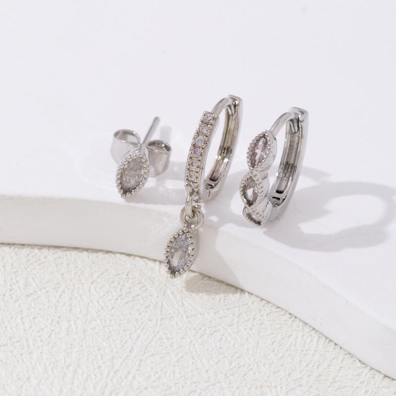 Exquisite Inlaid Zircon Waterdroplet Shaped Hoop Earrings for Women Ladies Temperament Charm Stud Earrings Jewelry Accessories