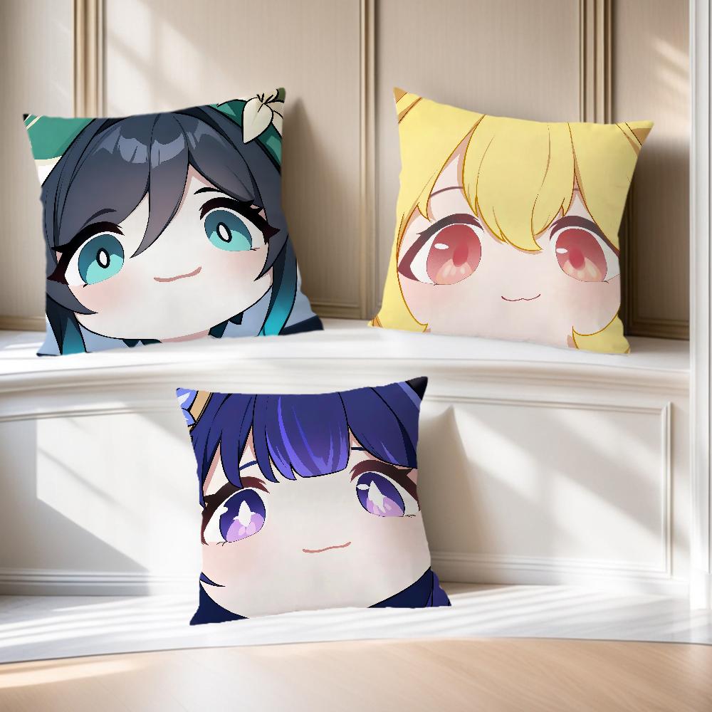 Cartoon Genshin Impact Cute Q Version Soft Comfortable Pillow Case for Sofa Living Room Home Office Decor Protective Covers