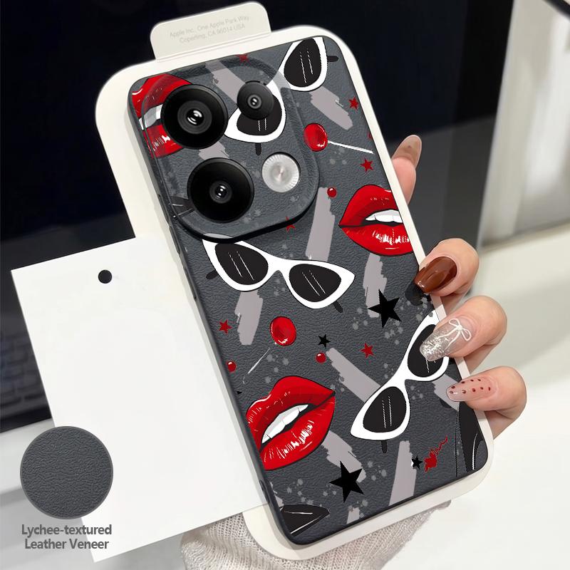 Cool Kiss Lips Print Case For Xiaomi 13T Pro Redmi Note 15 Pro 4G Redmi Note 14 13 Pro+ 5G Leather Texture Silicone Cover