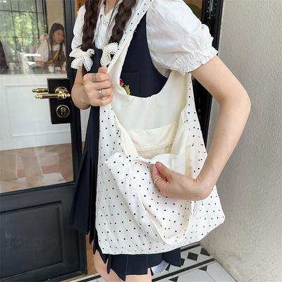 New Large Capacity Polka Dot Canvas Tote Bag Women Casual Shoulder Bag College Student School Book Bag