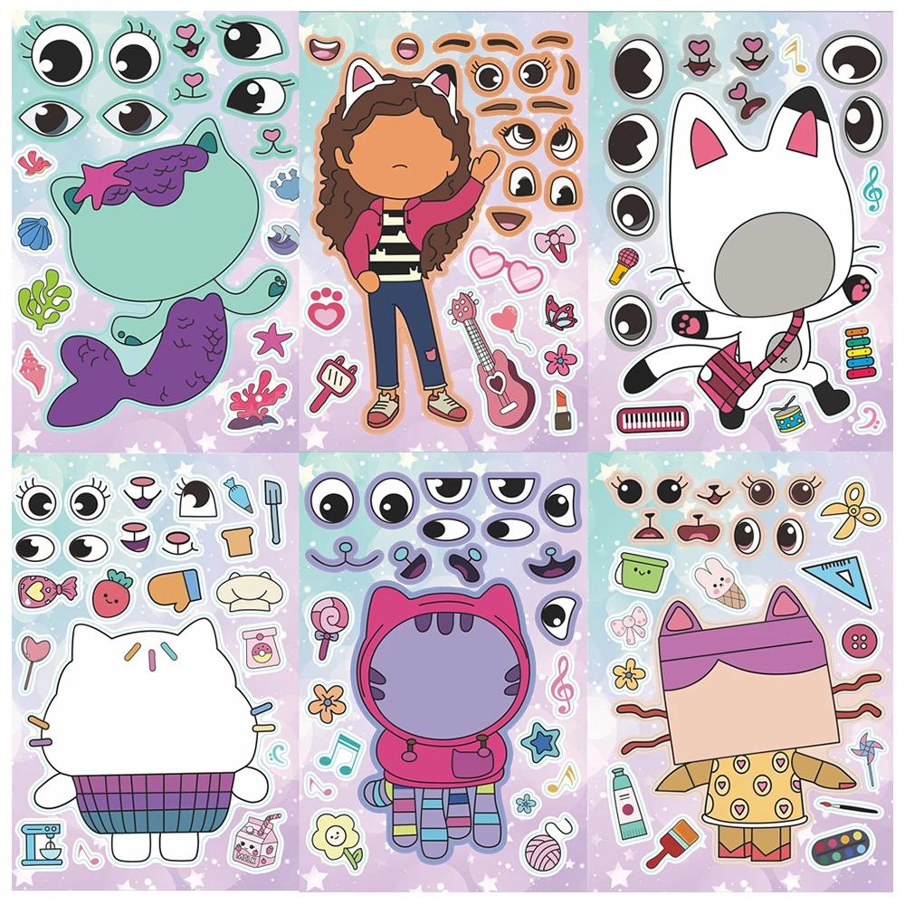 

Gabby Dollhouse Make Face Puzzle Stickers Kids Your Own Game Children Cartoon Jigsaw Education Toys Gift A DIY 6Sheets s Kid Friendly Entertaining Fun