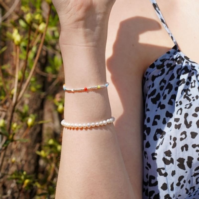 BONBEAU Simple Glass Color Mix Daily Silverball Bracelet Silver Bead Banding Silver Ball Bracelet 2mm, 3mm