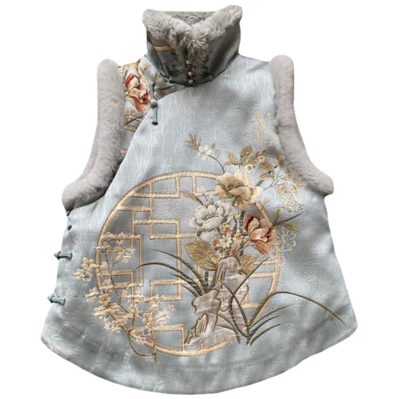 Guochao Cheongsam Vest Young Girl Fried Street Retro Chinese Style Cotton Padded Tang Suit Top 2024 Winter