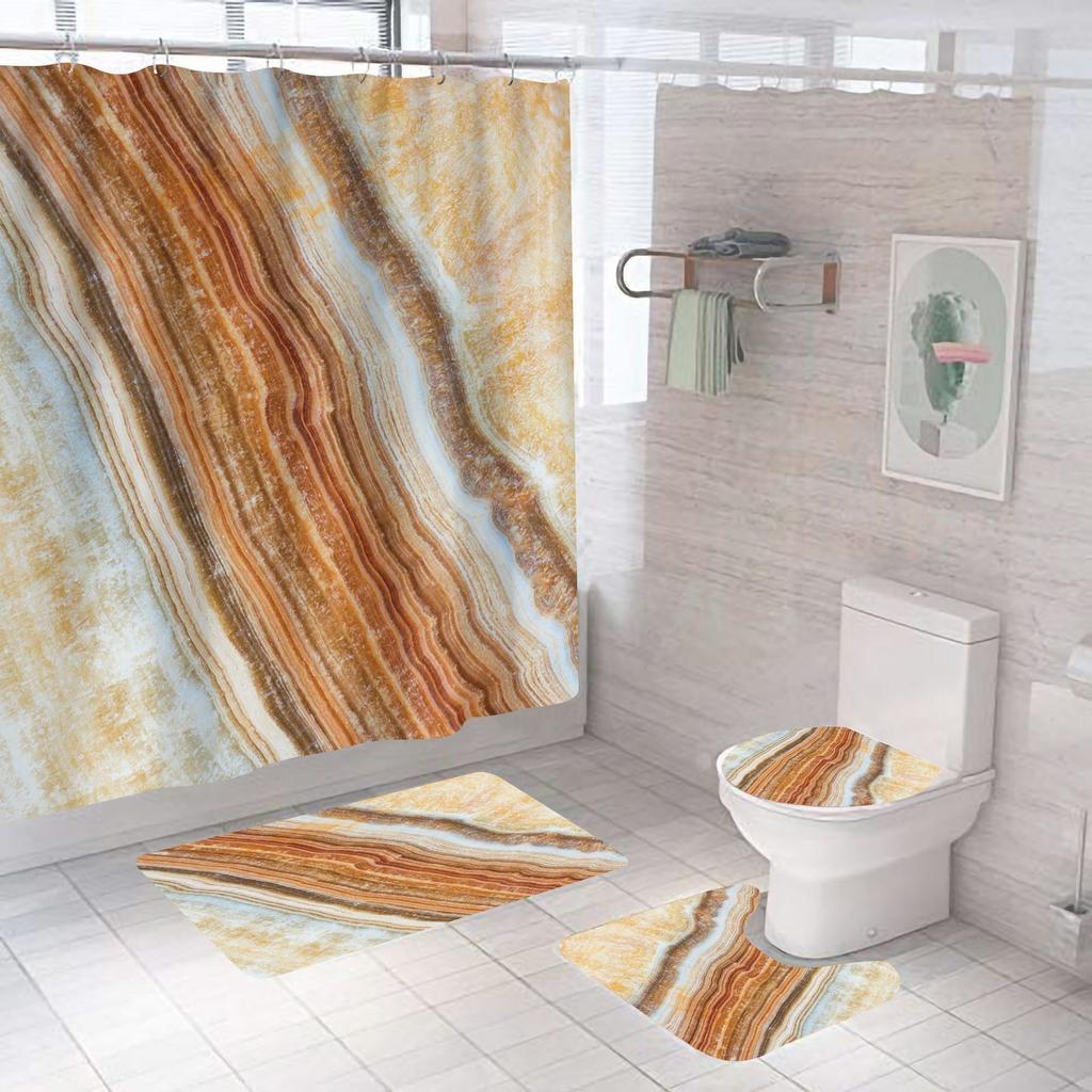 Bathroom Shower Curtain Four-piece Digital Printing Marble Waterproof Shower Curtain Toilet Partition Curtain Bath Mat