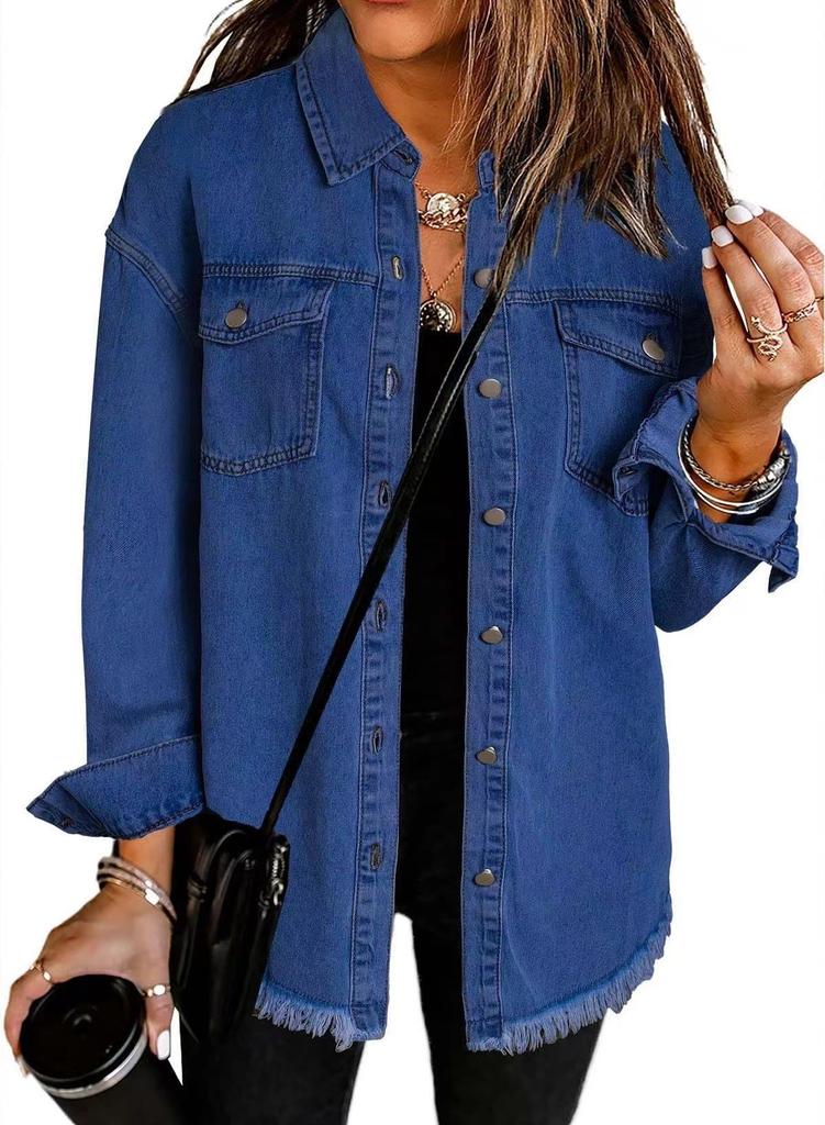 Neue gewaschene Denim-Hemdjacke Damen Herbst und Winter Persönlichkeit Streetstyle Kanten Saum Jacke Damen
