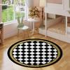 Black & White Checkerboard Round Rug with Gold Trim, Modern Geometric Non-Slip Floor Mat for Entryway & Living Room