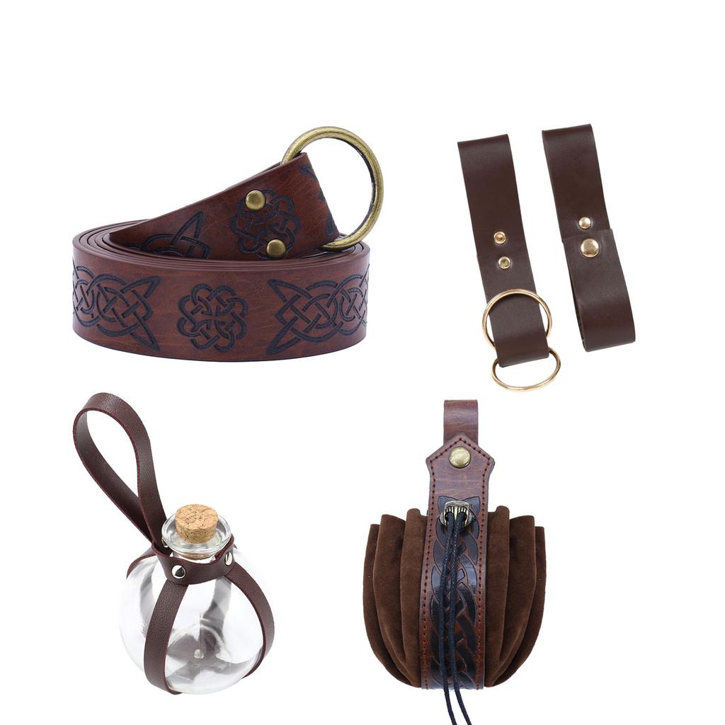 Mittelalterliches Halloween Kostüm Zubehör Set Wikinger Gürtel Rock Riemen Clip Karneval Cosplay Requisiten