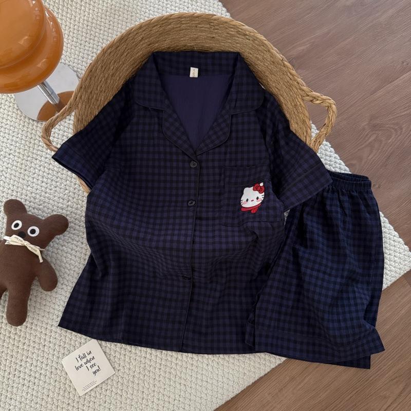 Summer New Pajamas Women's Short-sleeved Shorts Thin Cloud Cotton Cartoon Cute Large Size Korean Version Loungewear
