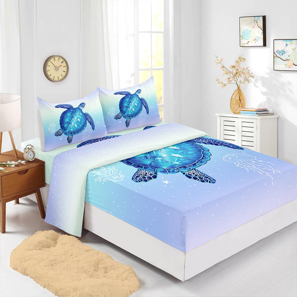 Four-Piece Mattress Set Turtle 3D Digital Printing Mattress Protective Cover