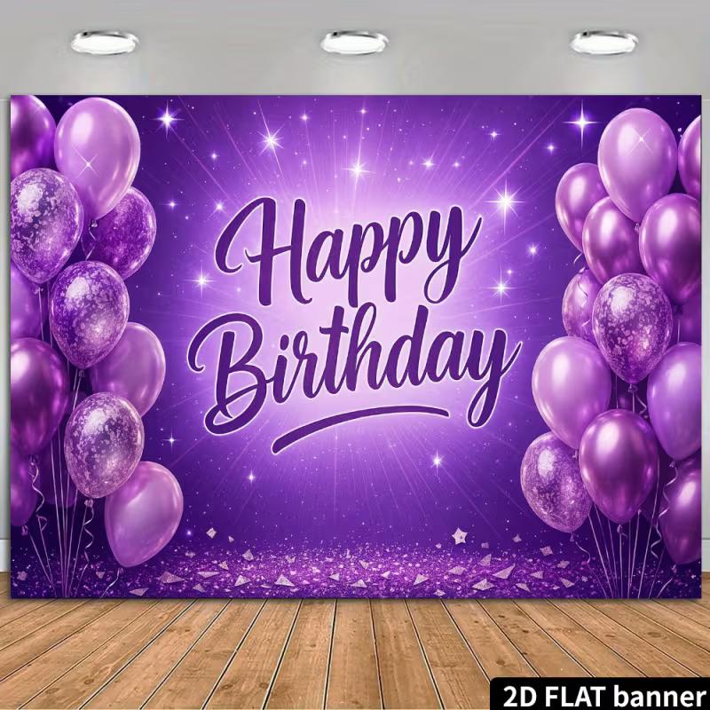 2D Purple Balloon & Star Happy Birthday Backdrop Party Supplies 47.2x31.5inch/120*80cm