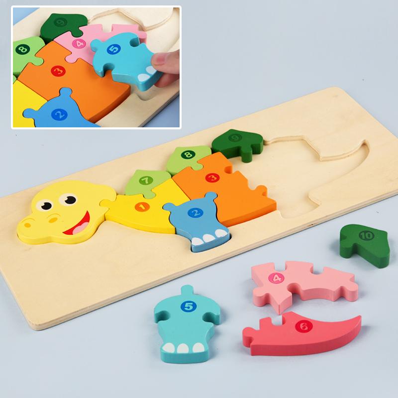 Träpussel för barn 3D Montessori Tecknade djur Kognitivt pussel Tidig inlärning Tangram-leksak för barn Gåva