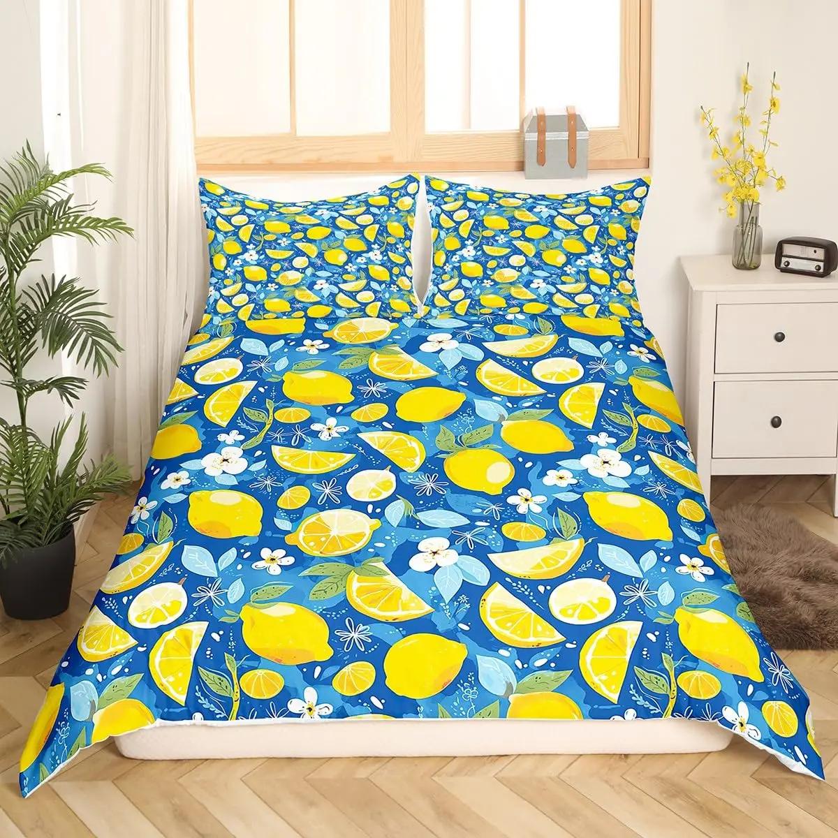 

SkinFriendly Durable Comforter Lemon Girls Boys Kids Botanical Pattern Tropical Fruit Room Decorative with Zipper Comforter (quilt)-EU Single(135*200cm)3pcs