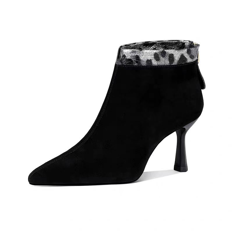 New French retro pointed thick heel medium heel single shoes women's high heel short boots thin boots thin heel fashion boots