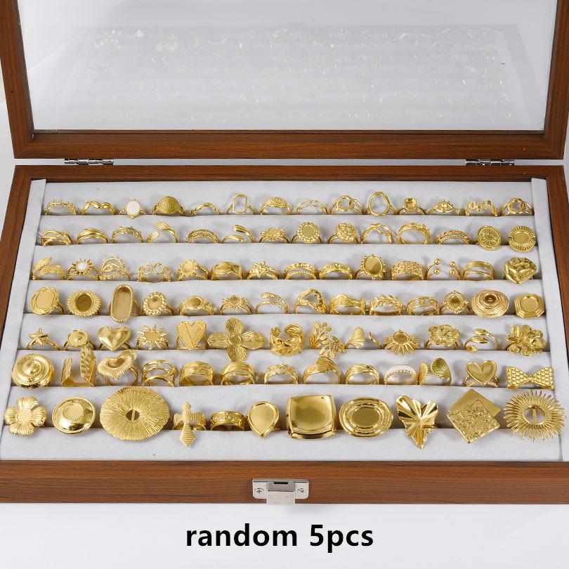 

Real Gold Plated Open Ring Random Mix 5/10pcs Stainless Steel Rings For Women Men Accessories Conch Hollow Star Metal Jewelry