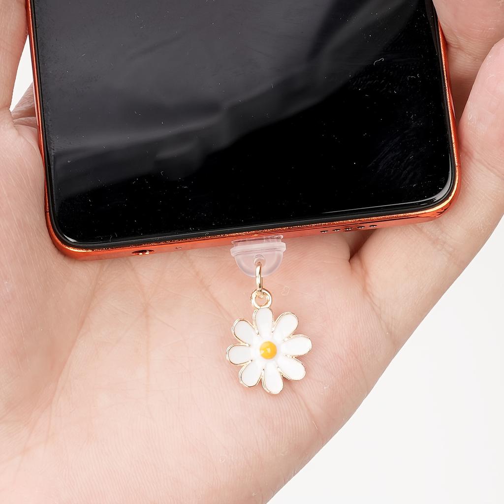 1pc White Daisy Metal Charm Dust Plug for IPhone/Type-c Phone Charging Port Decoration Pendant