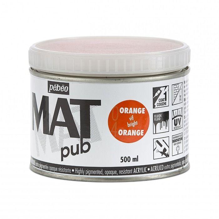 Acrylic Paint - Pebeo - Mat Pub - 500ml - Glossy Orange - Matte Finish