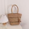 IELGY fashion hollow shoulder straw bag, fringed hand-woven holiday wind beach women's bag