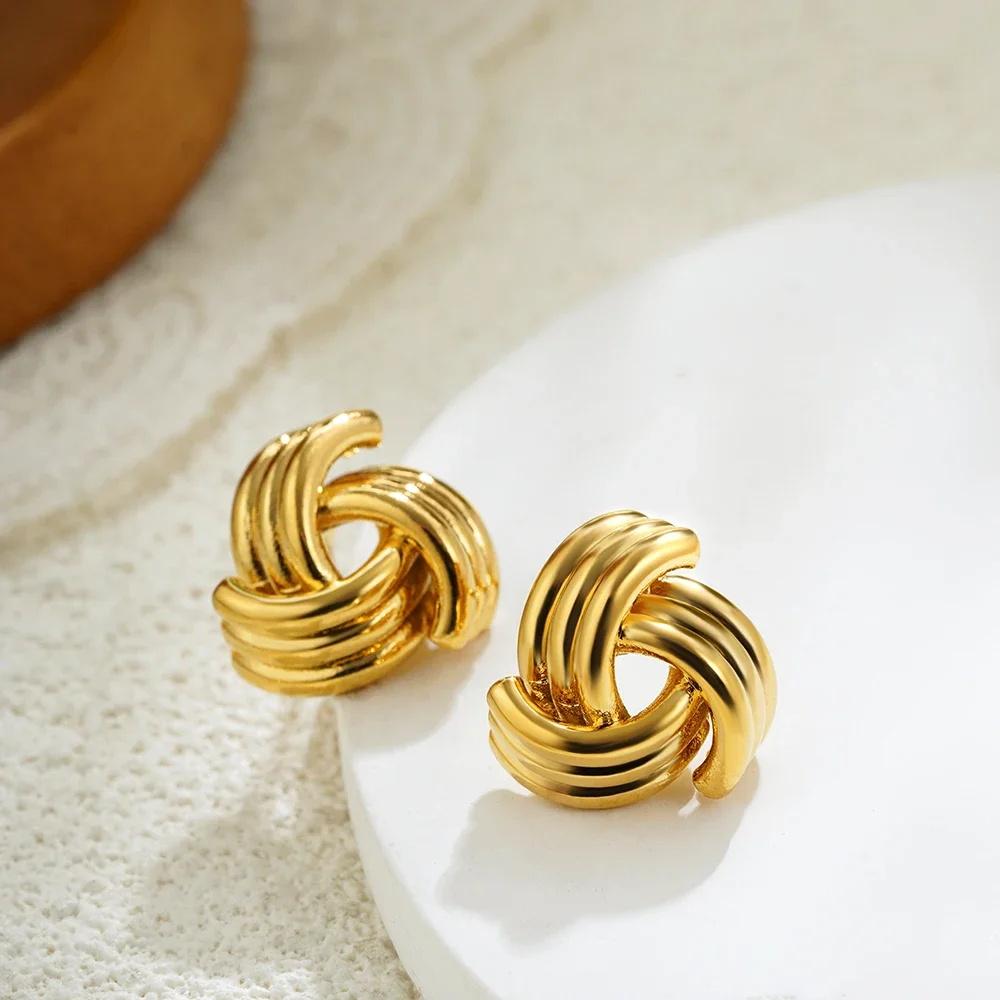 Fashion Glossy Three-Layer Textured Intersecting Knot Earrings for Women Gold Color Stainless Steel Earring Vintage Jewelry Gift