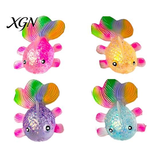 Anxiety Relief Toy Rainbow Tail Goldfish Squeeze Stress Clear Glitter Fish Sensory Portable Reliever Soft Stretchy Shape Home Office Desk Ball