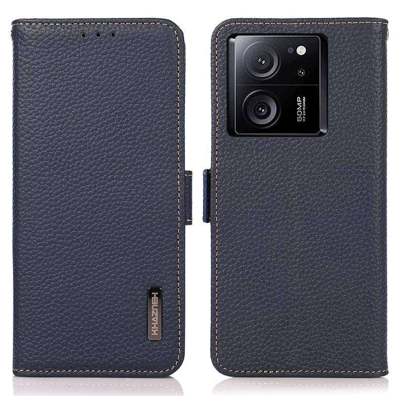 

KHAZNEH For Xiaomi 13T Pro/13T/Redmi K60 Ultra Case Genuine Cow Leather Cell Phone Cover Wallet with RFID Blocking Blue