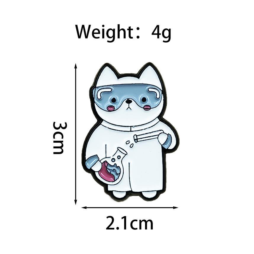 Cartoon Cat Scientist Brooch - Cute Alloy Drip Oil Accessory Badge