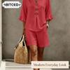 Women's Fashion Casual Short Sleeve V Neck Pants Suits