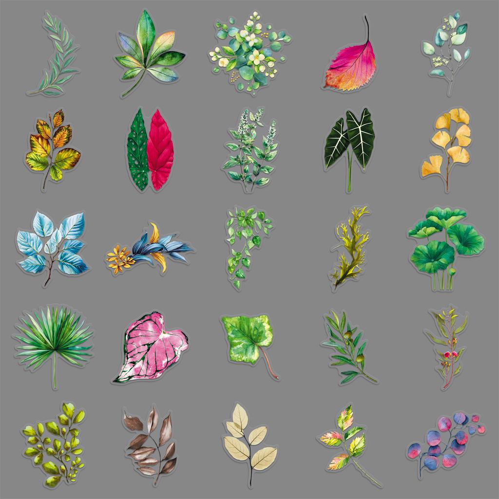 50 Transparent Leaves Green Cartoon Waterproof Decorative Cups Computer Stickers