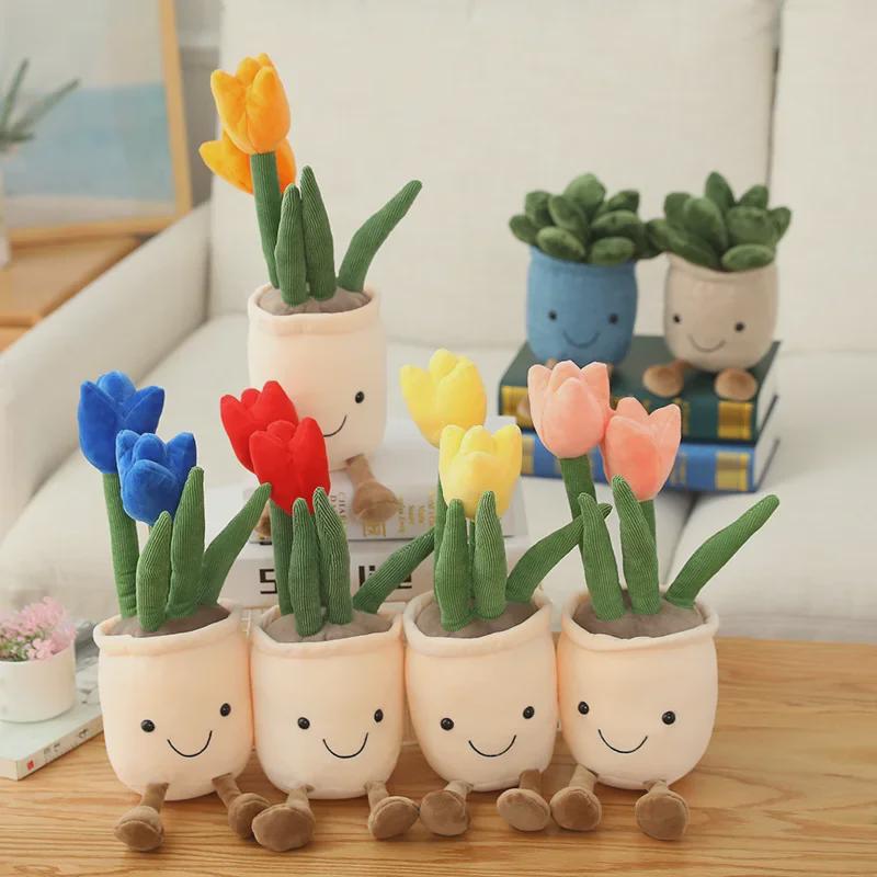 Creative Plush Tulip Succulent Ornaments – Fun Simulated Potted Decor for Home, Study, or Living Room