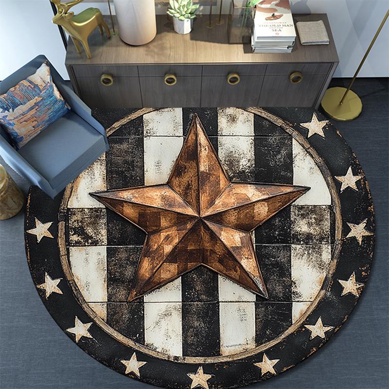 Rustic Star Round Area Rug,Carpet Rug for Living Room Bedroom Sofa Playroom Decor,Non-slip Floor Mat