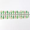 3D Almond-Shaped Transparent Ice Nails: Cat Eye Neon Green Flower Carving & Handmade Embossed Drill Manicure Tips