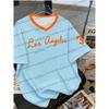 Sommer Modisch NR.35 Print Los Angeles V-Ausschnitt Damen Basic T-Shirt Locker und Bequem Kurzarm T-Shirt Tops Tee
