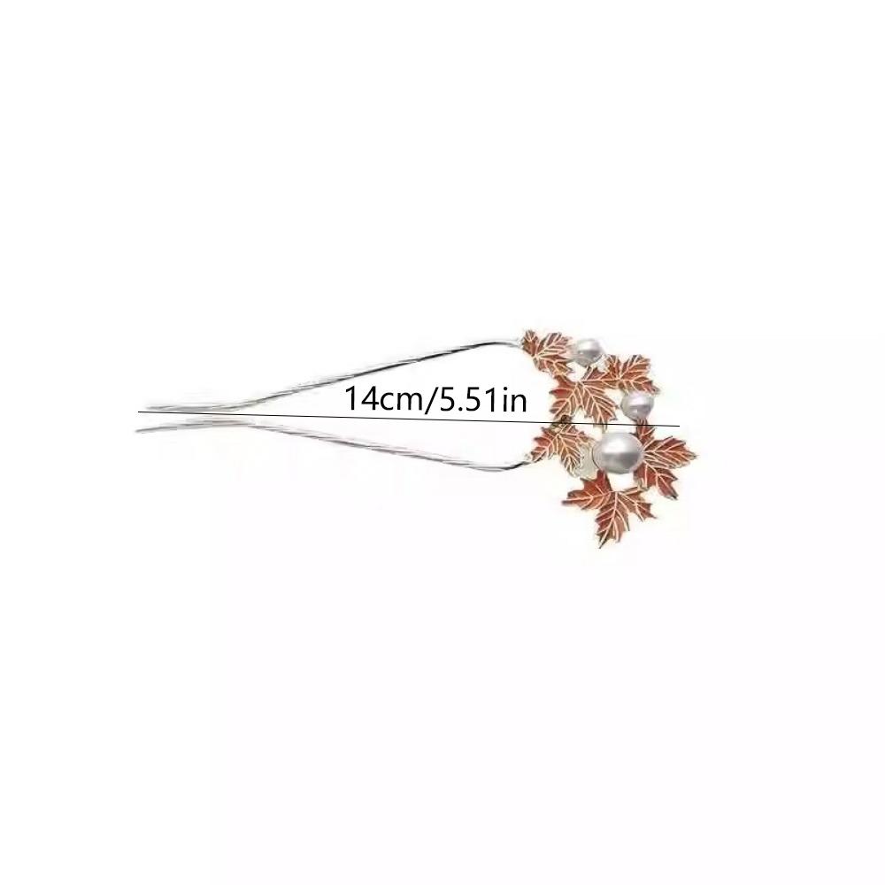 1pc Exquisite Fashion Dynasty-Inspired Pearl Maple Leaf U-Pin Modern Chinese Metal Hair Barrette Delicate Heritage Hair Jewelry