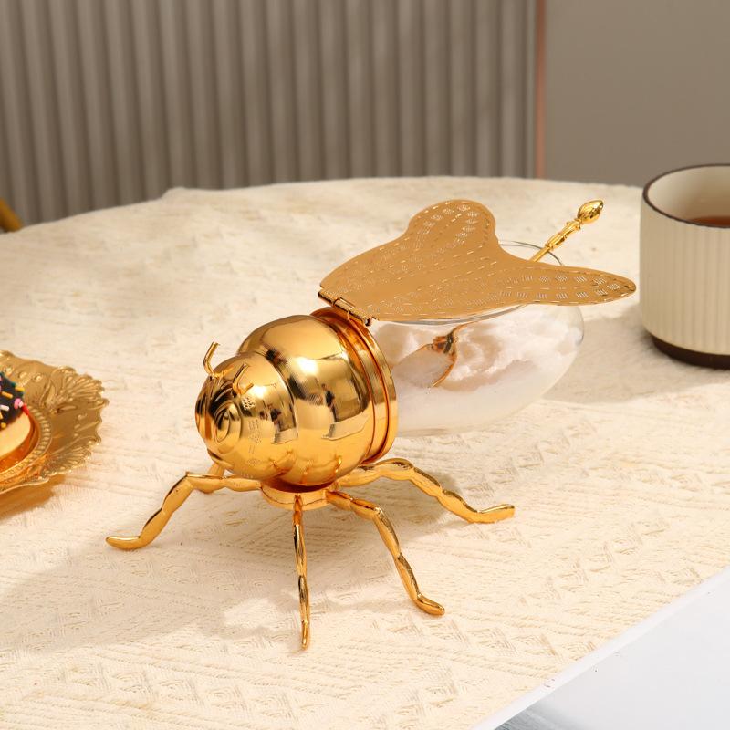 European Retro Seasoning Bottle with Spoon, Sugar Cup with Spoon, Salt, MSG, Bee, Light Luxury Style, Kitchen Seasoning Bottle