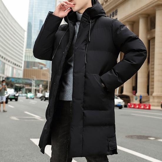 Winter Down Coat Hooded Thickened Solid Color Padded Cardigan Keep Warm Midi Length Zip Up Plus Size Men Winter Coat for Daily Wear