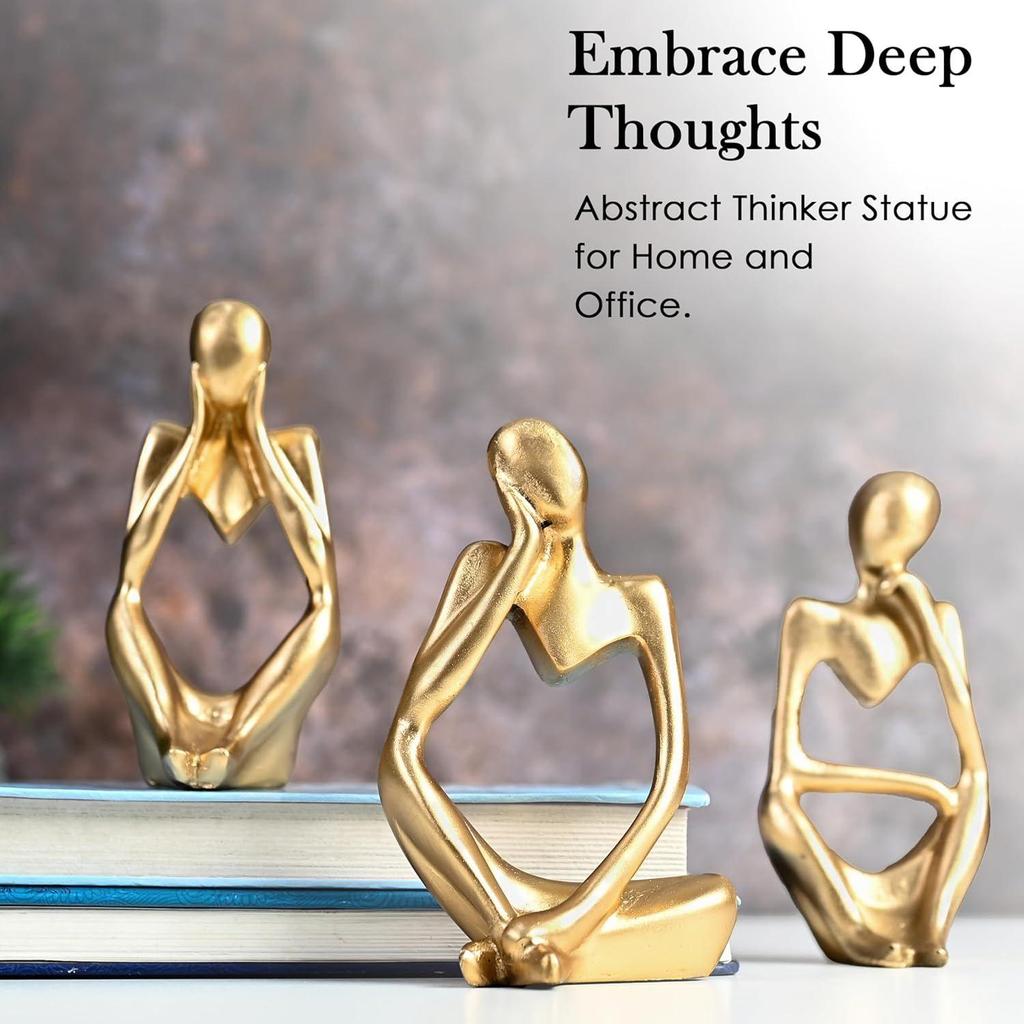 Home Decor – Thinker Men Statue Set of 3 | Modern Art Showpiece Sculpture for Living Room, Bedroom, Bookshelf, Table & Office