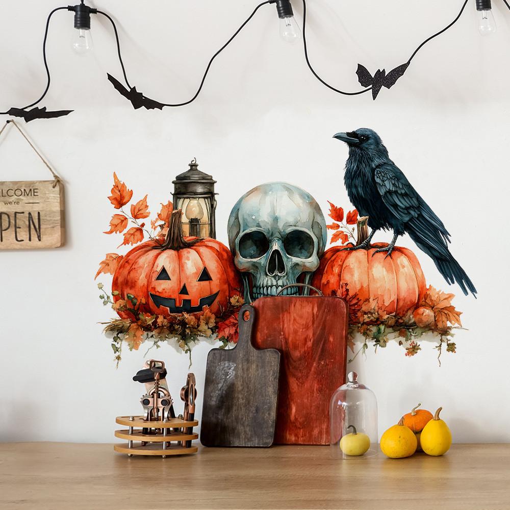 Pvc Pumpkin Halloween Skull Black Bird Maple Leaf Wall Sticker Living Room Decor