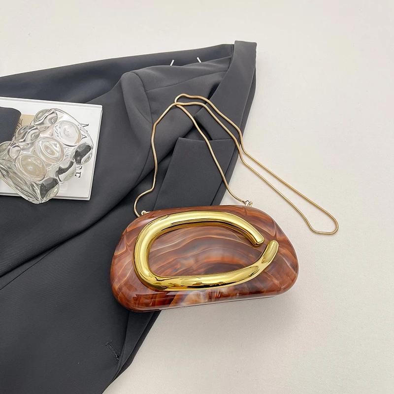 Gold Closure Box Clutch Bag women evening wedding party cute purse bag handbag 2025 summer new Acrylic Crossbody Phone Purse