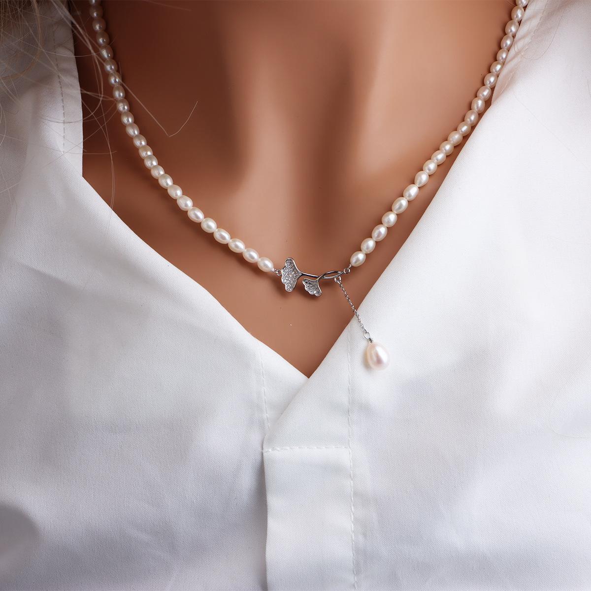 Freshwater pearl necklace high sense in style niche design three life with apricot leaf pearl collarbone chain versatile