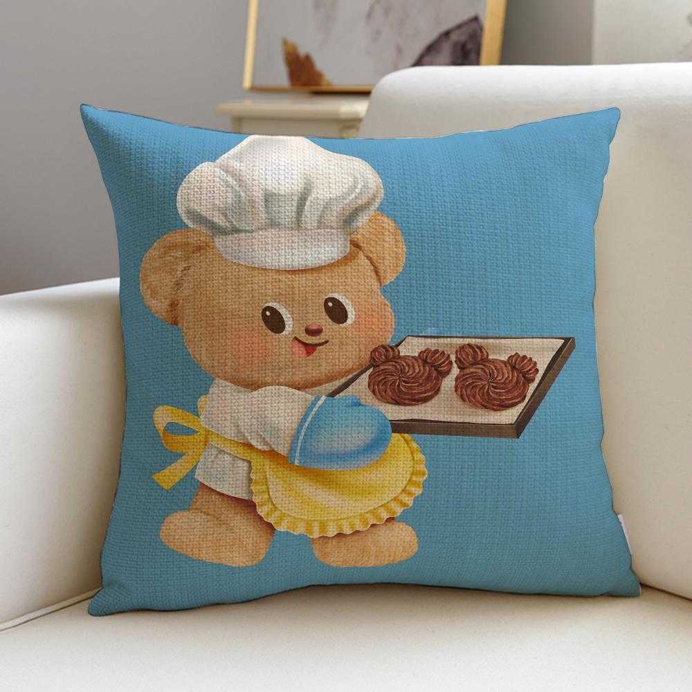 Cute BButter BearS Cushion Cover Breathable and Skinfriendly Linen Pillowcase Square Removable and Washable Cushion