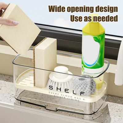 Yousheng Sink Caddy with Auto Drain Tray Kitchen Sink Sponge Holder Detachable Sink Organizer for Countertop Storage Sponges Soap Cleaning Supplies