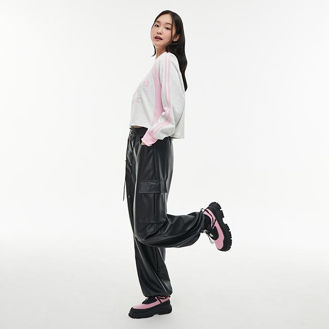 Rap Cargo Pocket Elastic Waist Leather Pants Aq1Lp260