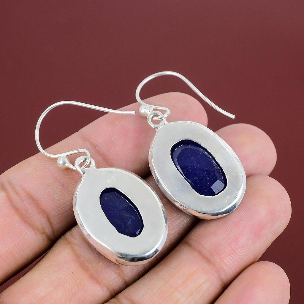 Faceted Blue Sapphire Earring 925 Sterling Silver Earring Gemstone Earrings Blue Sapphire Handmade Jewelry Antique Drop Earring Gift For Mom