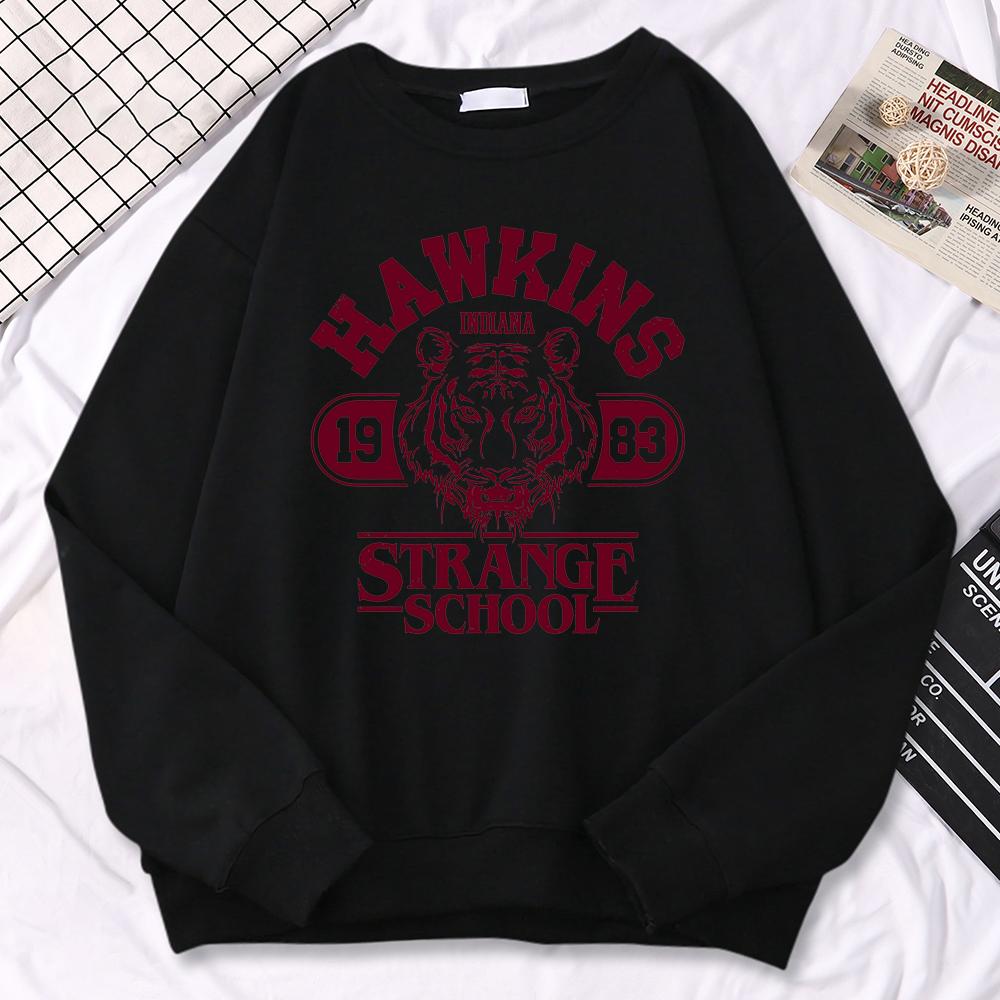 Casual Street Womens Sweatshirt Hawkins High School Indiana 1983 Printing Hoodies Loose Crewneck Pullovers