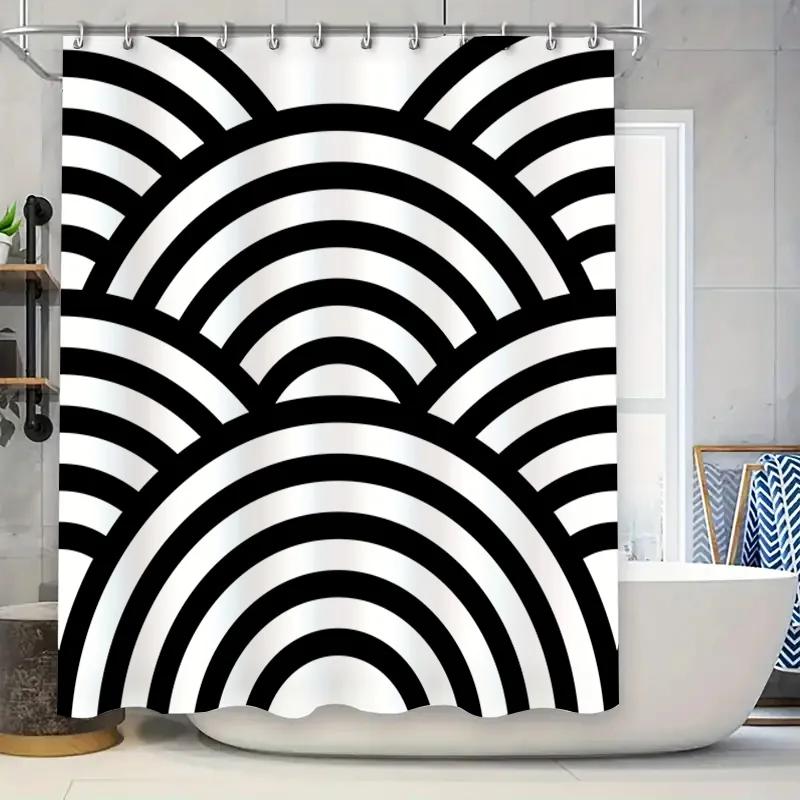

Modern Black White Stripes Shower Curtain For Bathroom Decor High Quality Waterproof Fabric With Ring Holder Set (White) W60H190(CM)-1 Pcs