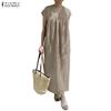 ZANZEA Women Casual V-Neck Summer Short Sleeve Long Dress